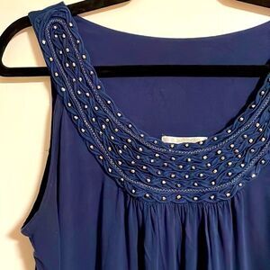 Dress Barn soft, beaded and detailed round yoke tank with gathers